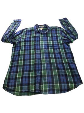 L.L. Bean Mens Traditional Fit Blue & Green Plaid Flannel Shirt L-REG 100% Cotto